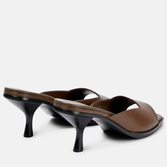 The Row Lauren Leather Kitten-Heel Mules in Cipria - Picture 3 of 14
